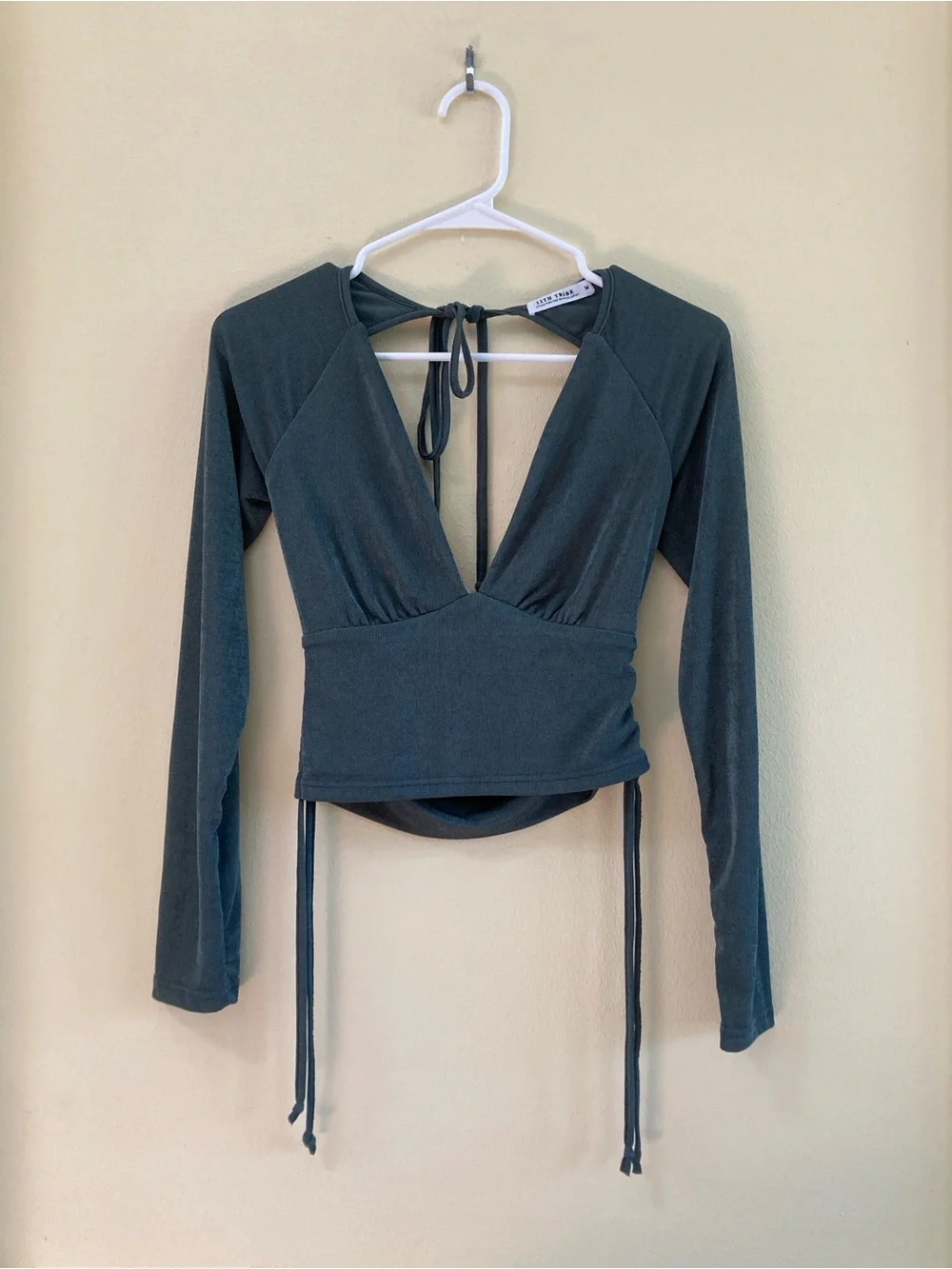 12th Tribe Grey Deep V Tie-Back Long Sleeve Top